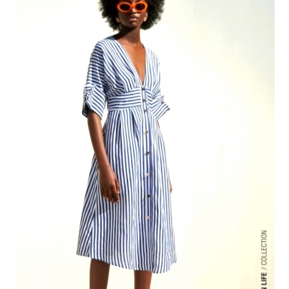 chinese dress ladies ZARA. Short striped linen dress, size XS – Hibuy market main image 0